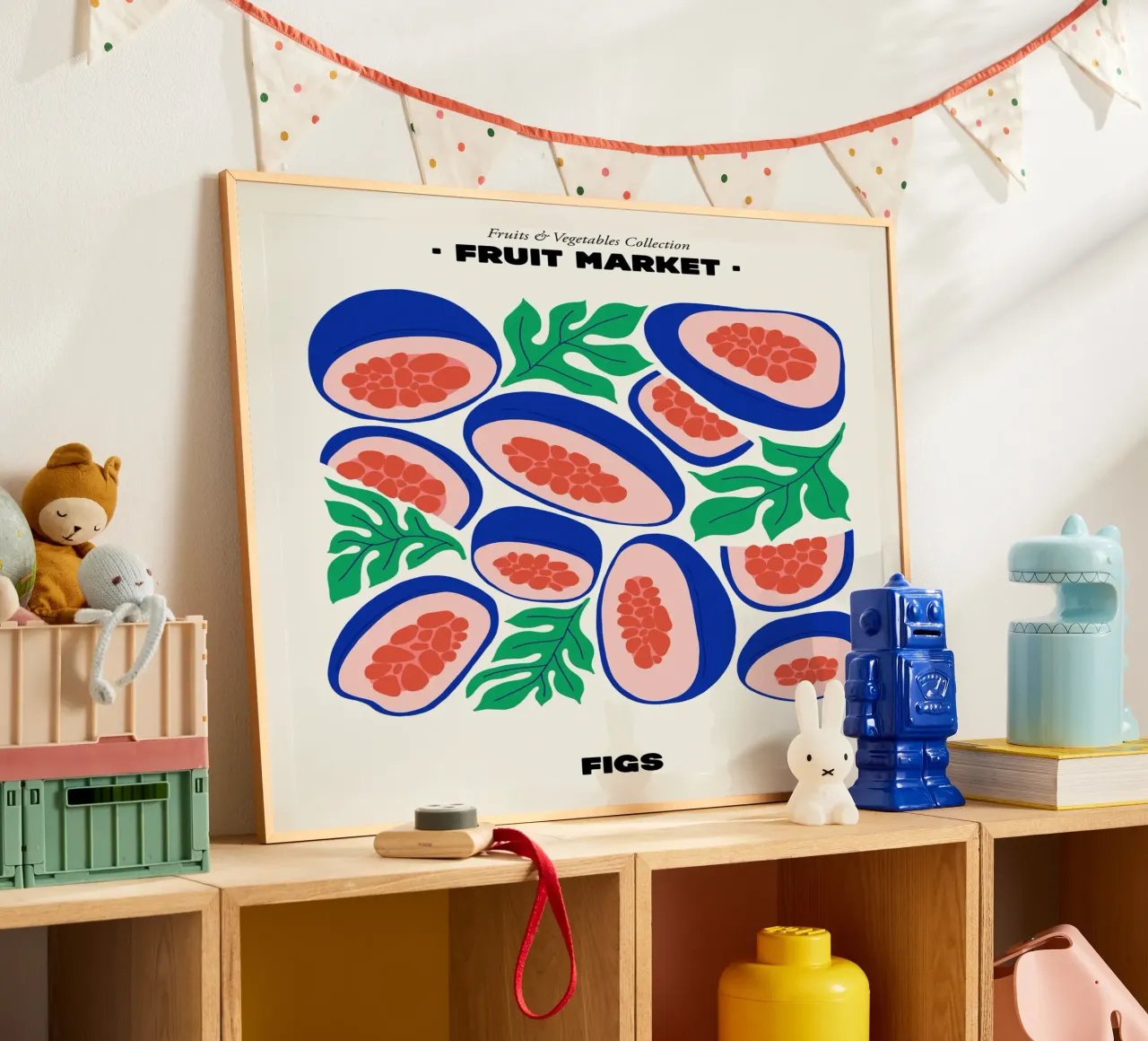 Il mercato della frutta, illustrazione dei fichi poster con telaio in plastica da Peaches Art Prints