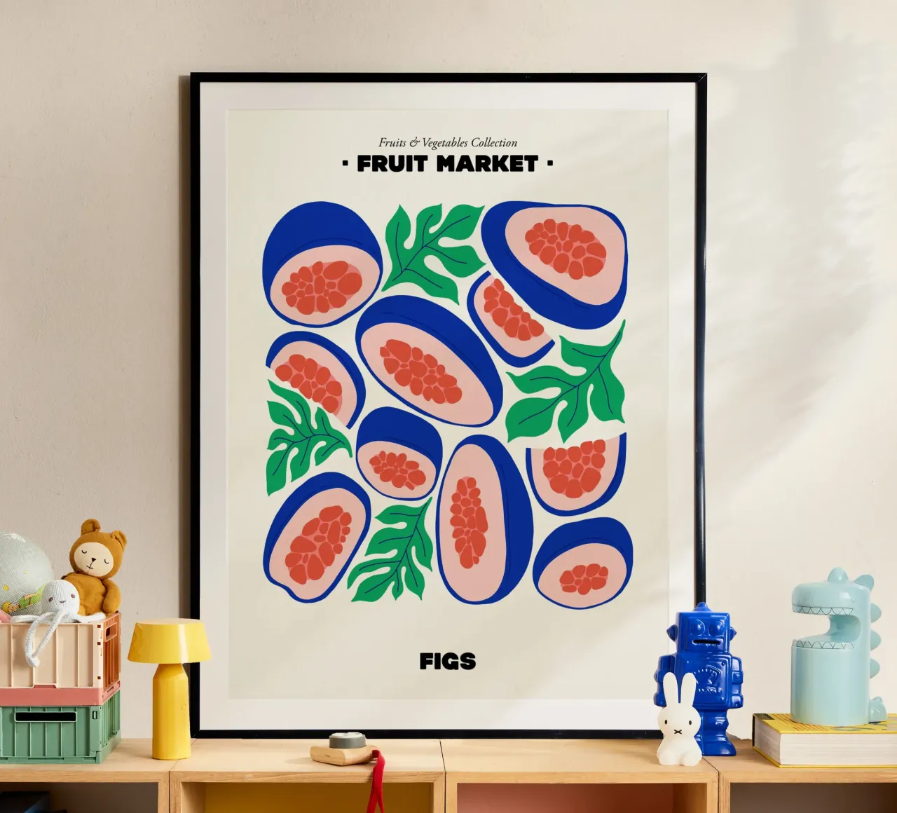 Il mercato della frutta, illustrazione dei fichi poster con telaio in plastica da Peaches Art Prints