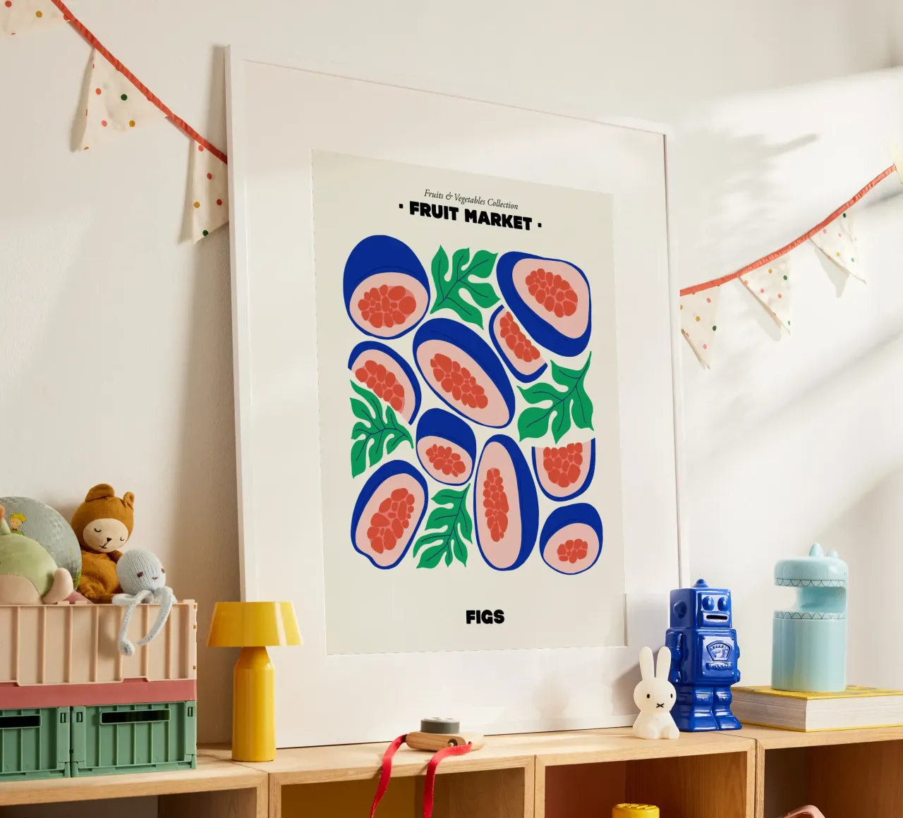 Il mercato della frutta, illustrazione dei fichi poster con telaio in plastica da Peaches Art Prints