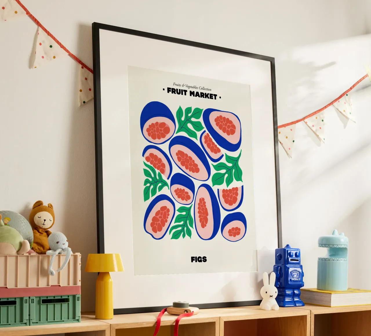 Il mercato della frutta, illustrazione dei fichi poster con telaio in plastica da Peaches Art Prints