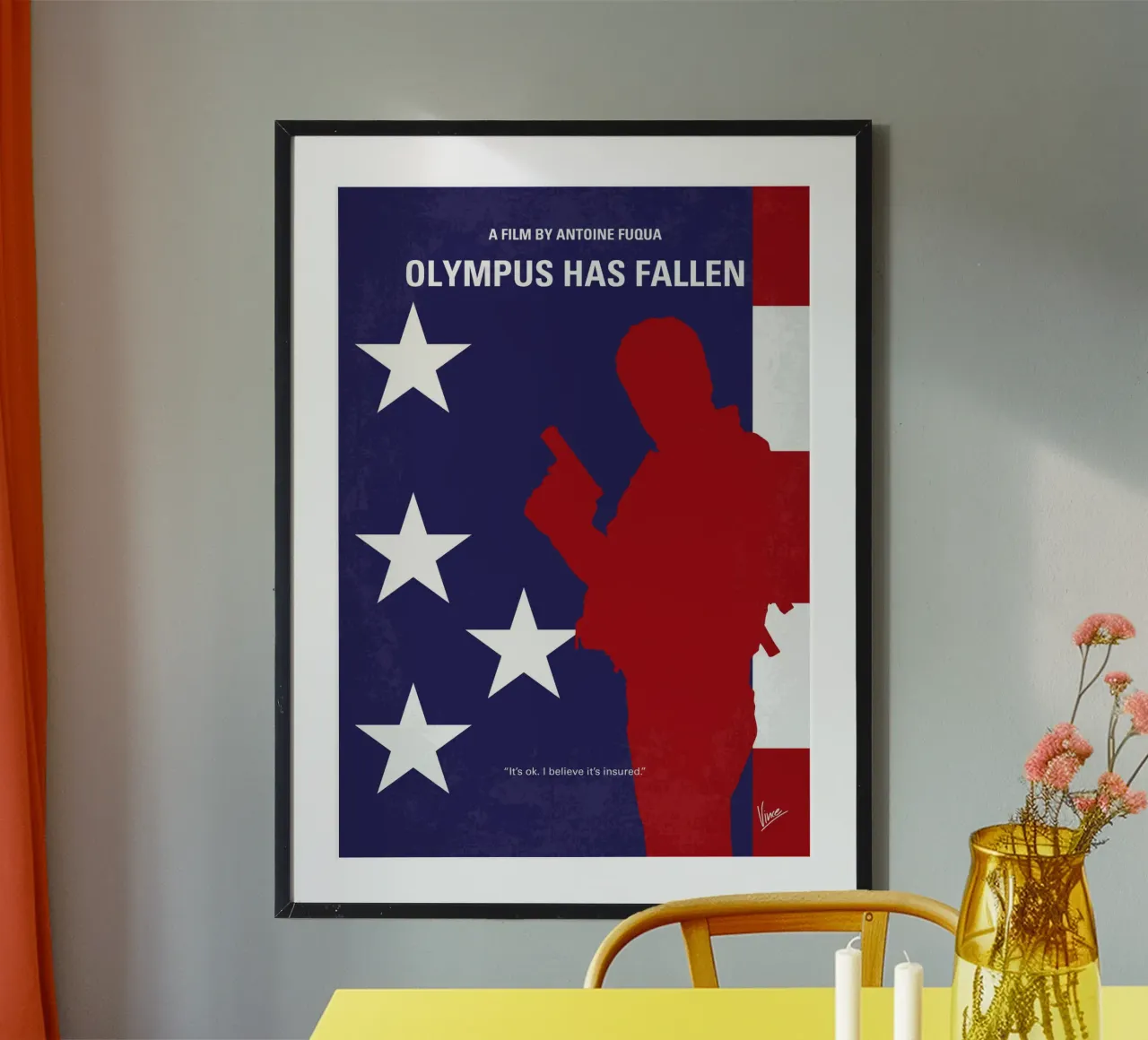 No1311 My Olympus Has Fallen minimal movie poster carta hahnemühle da Chungkong