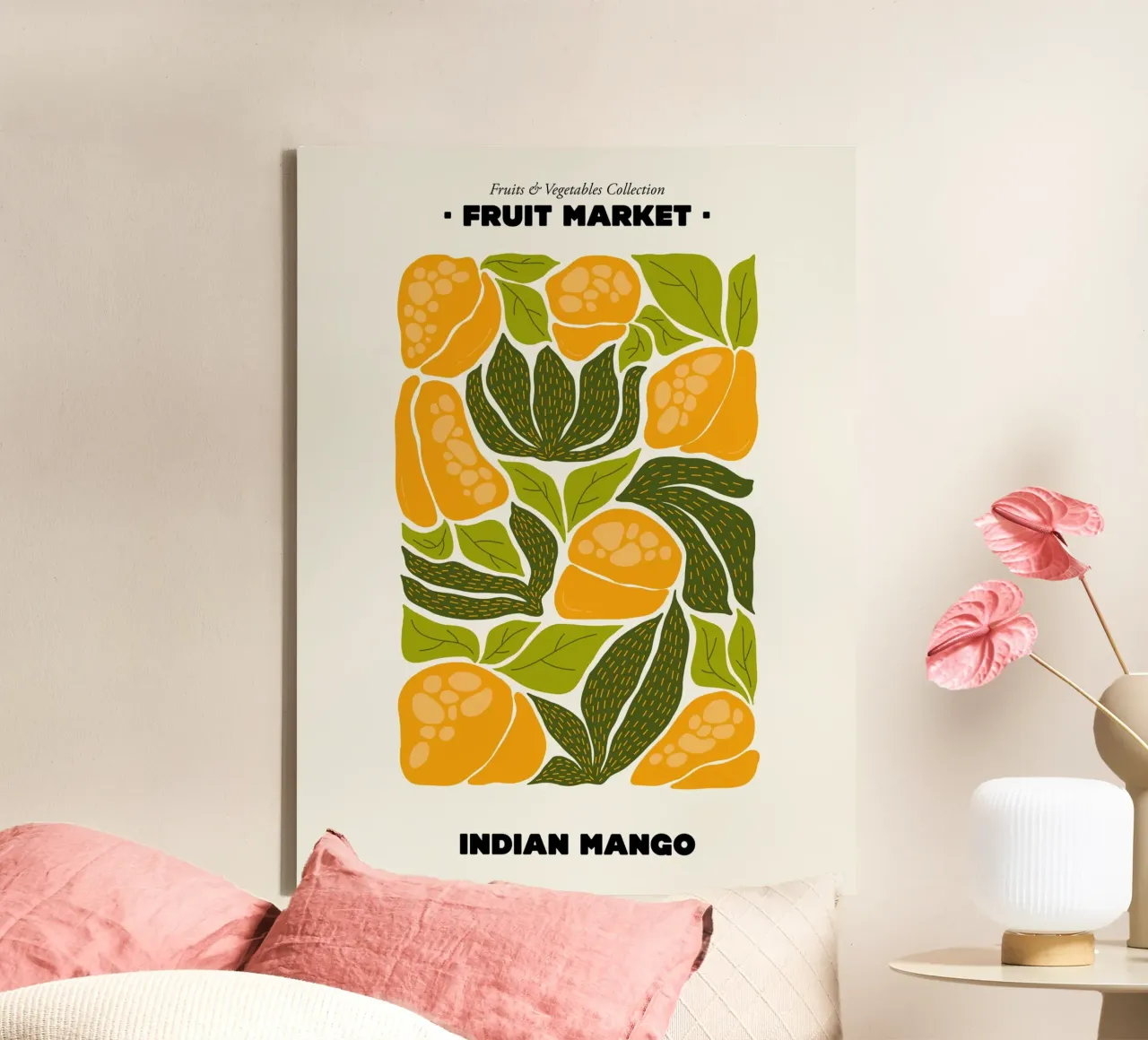 Il mercato della frutta, illustrazione del mango indiano tela con Cornice a cassetta da Peaches Art Prints