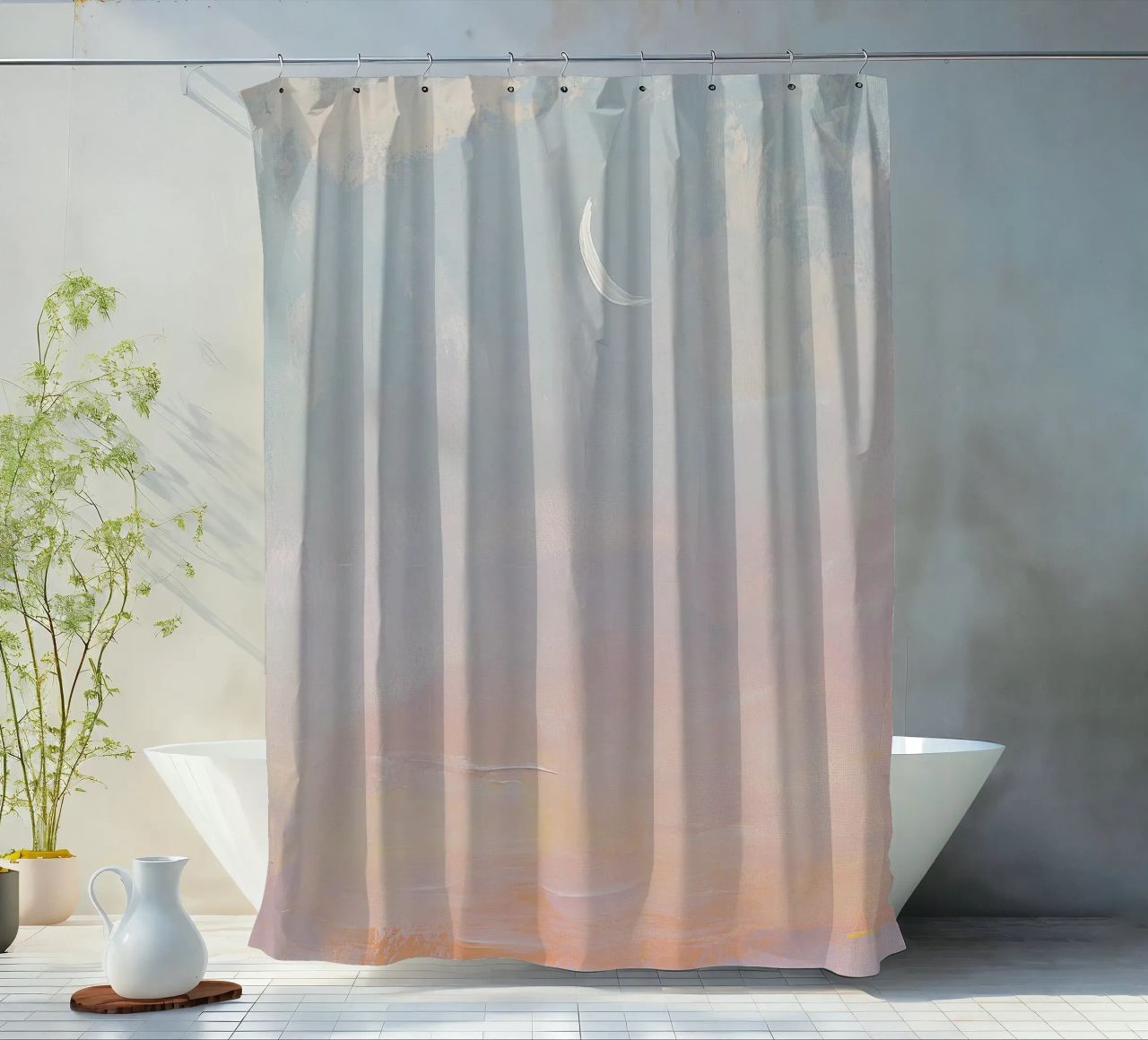 Mond Pastell Minimalismus Abstrakt Duschvorhang von Euphoria Theresa