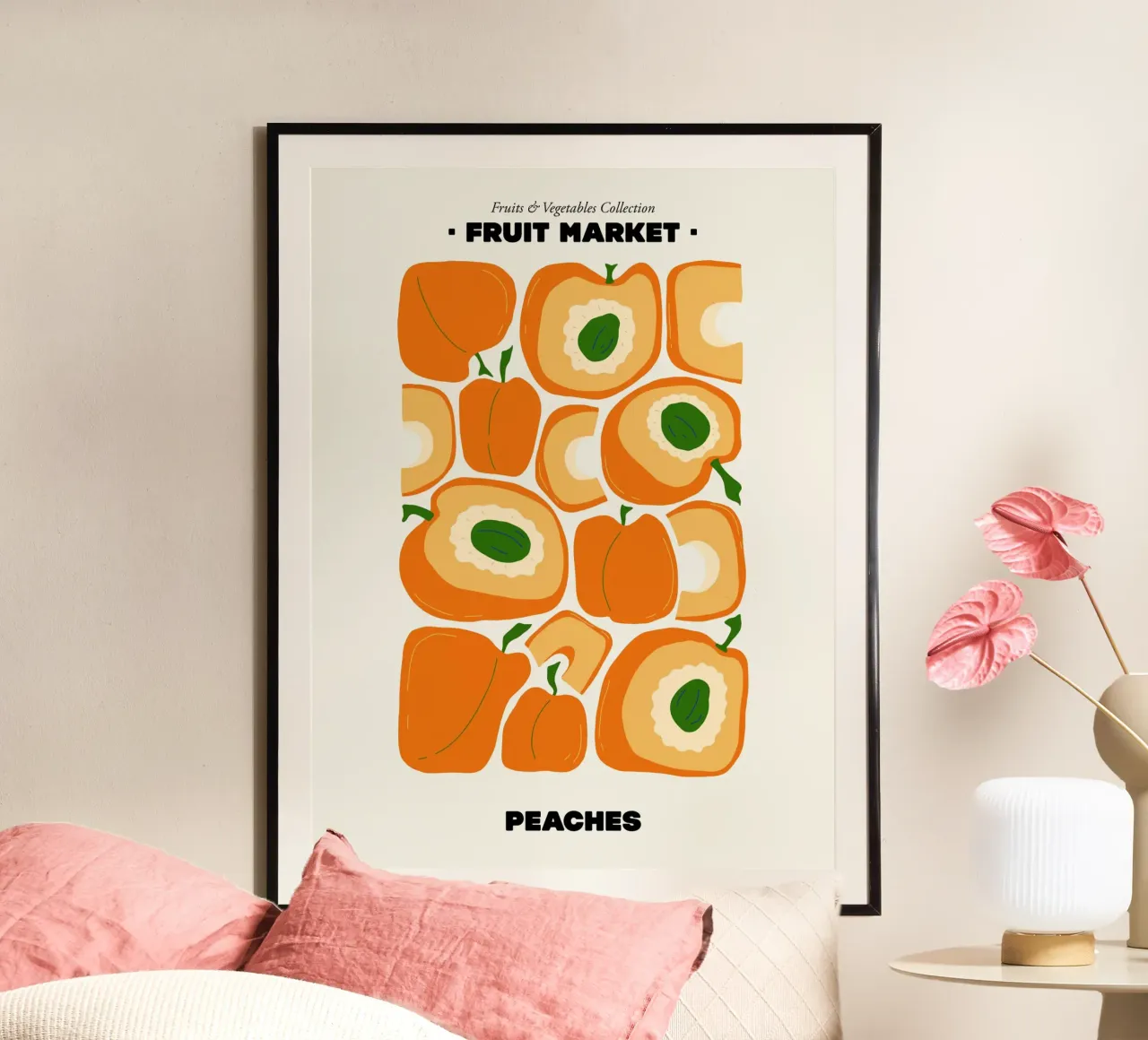 Der Obstmarkt, Pfirsiche Illustration maximalist Poster von Peaches Art Prints