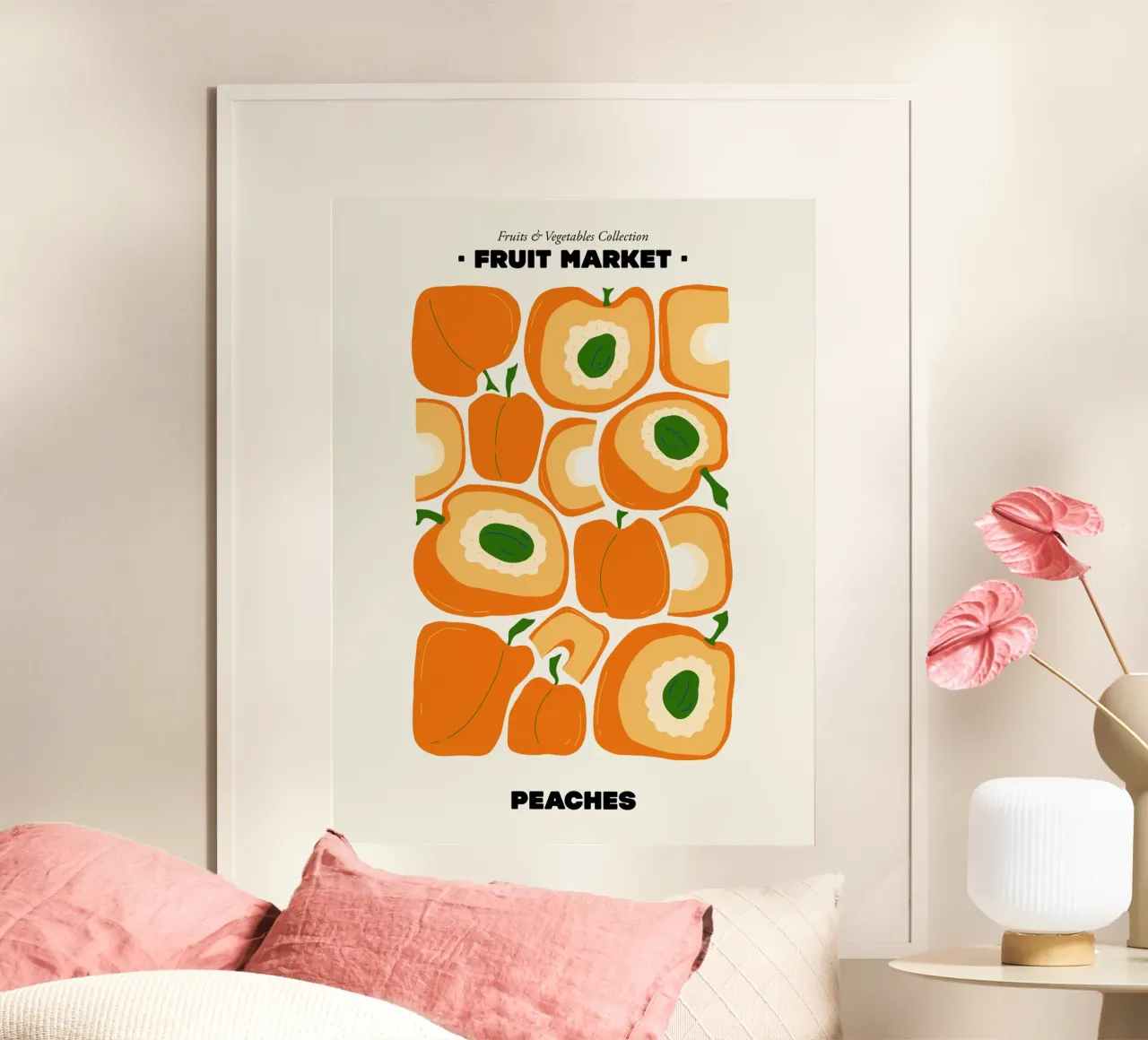 Der Obstmarkt, Pfirsiche Illustration maximalist Poster von Peaches Art Prints
