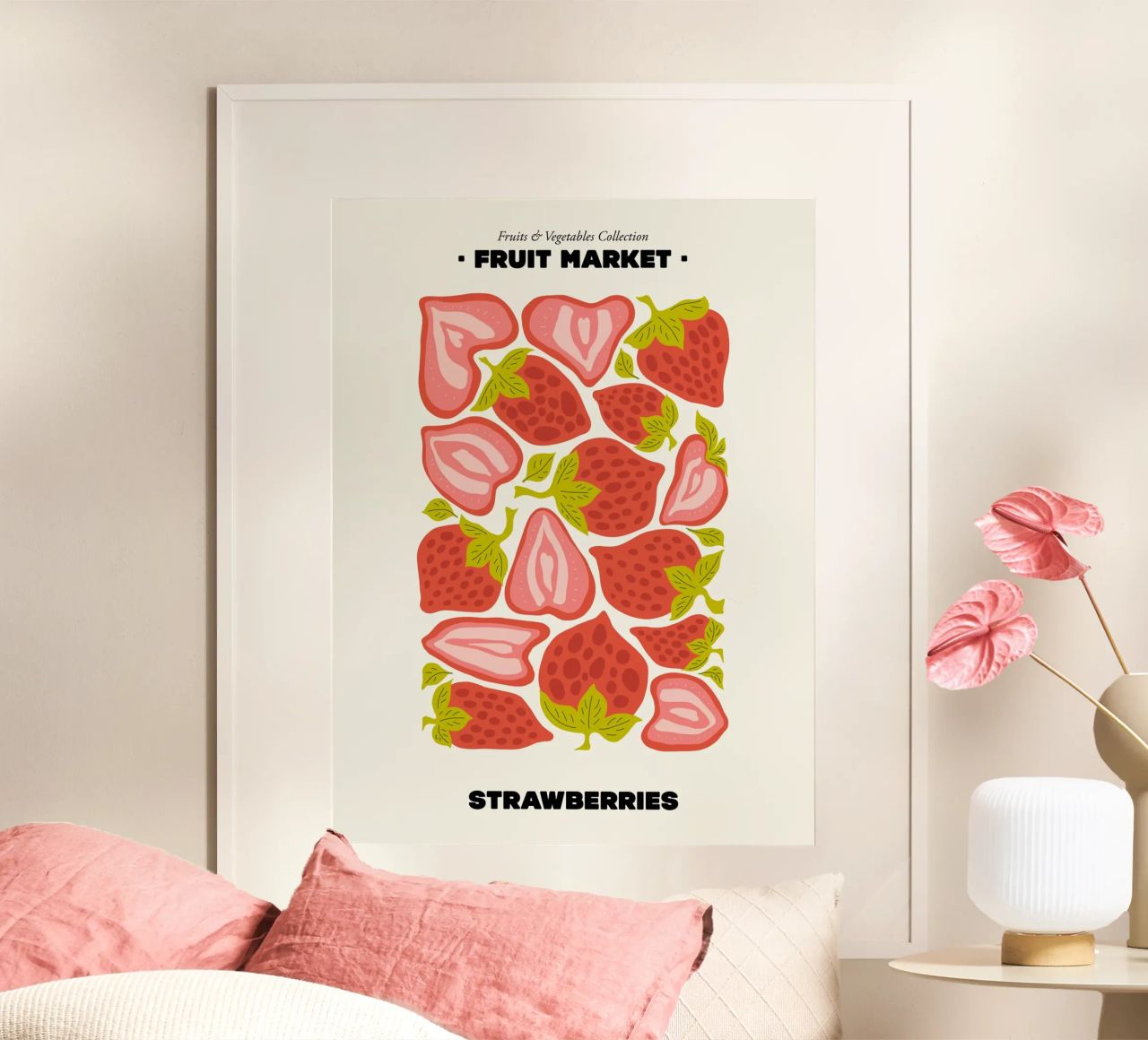The Fruit Market, Strawberries Illustration maximalist poster by Peaches Art Prints