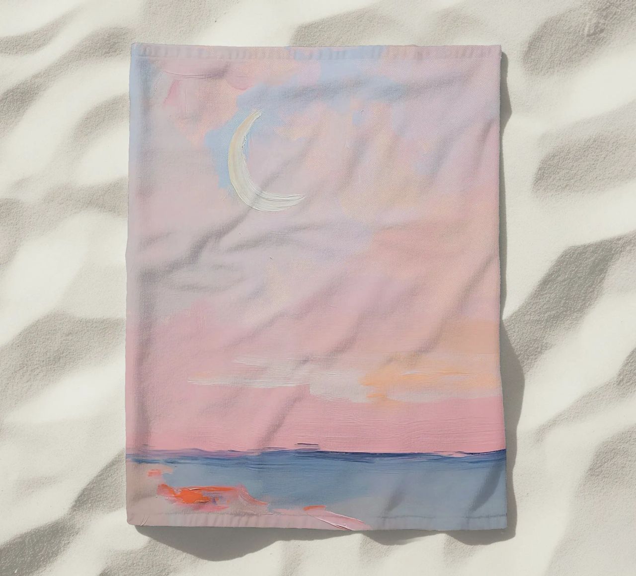 Mond Abstrakt Pastell Meer Minimalistisch Rosa Strandtuch von Euphoria Theresa