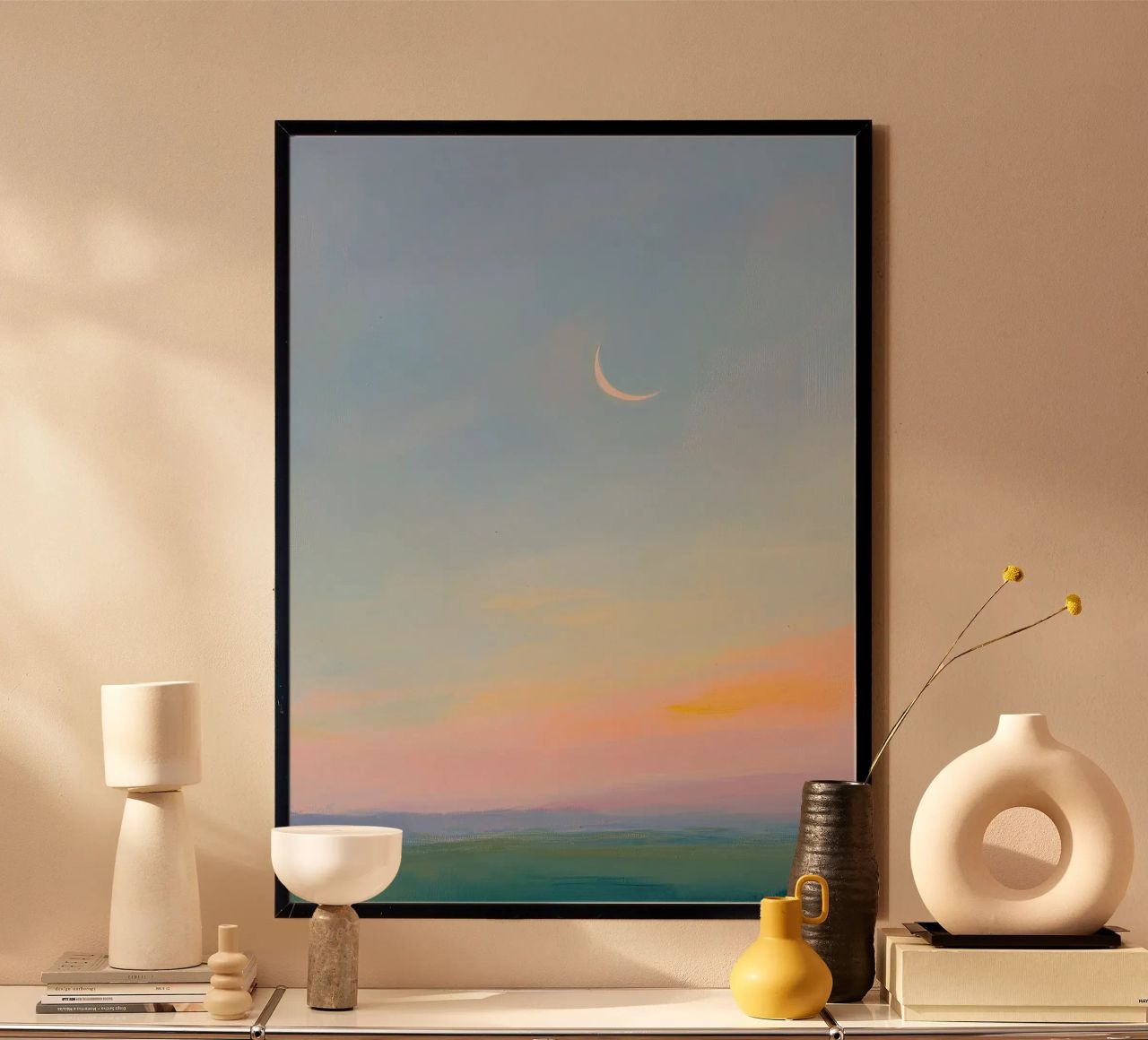 Mond Abstrakt Pastell Landschaft Minimalistisch Poster von Euphoria Theresa