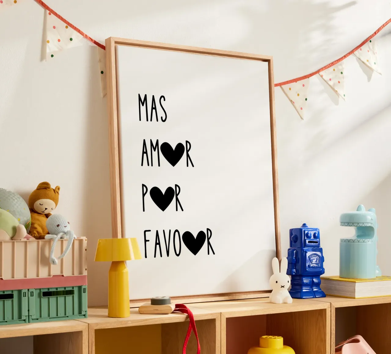 Mas Amor Por Favor, Più amore per favore, Citazione tela con Cornice a cassetta da Peaches Art Prints