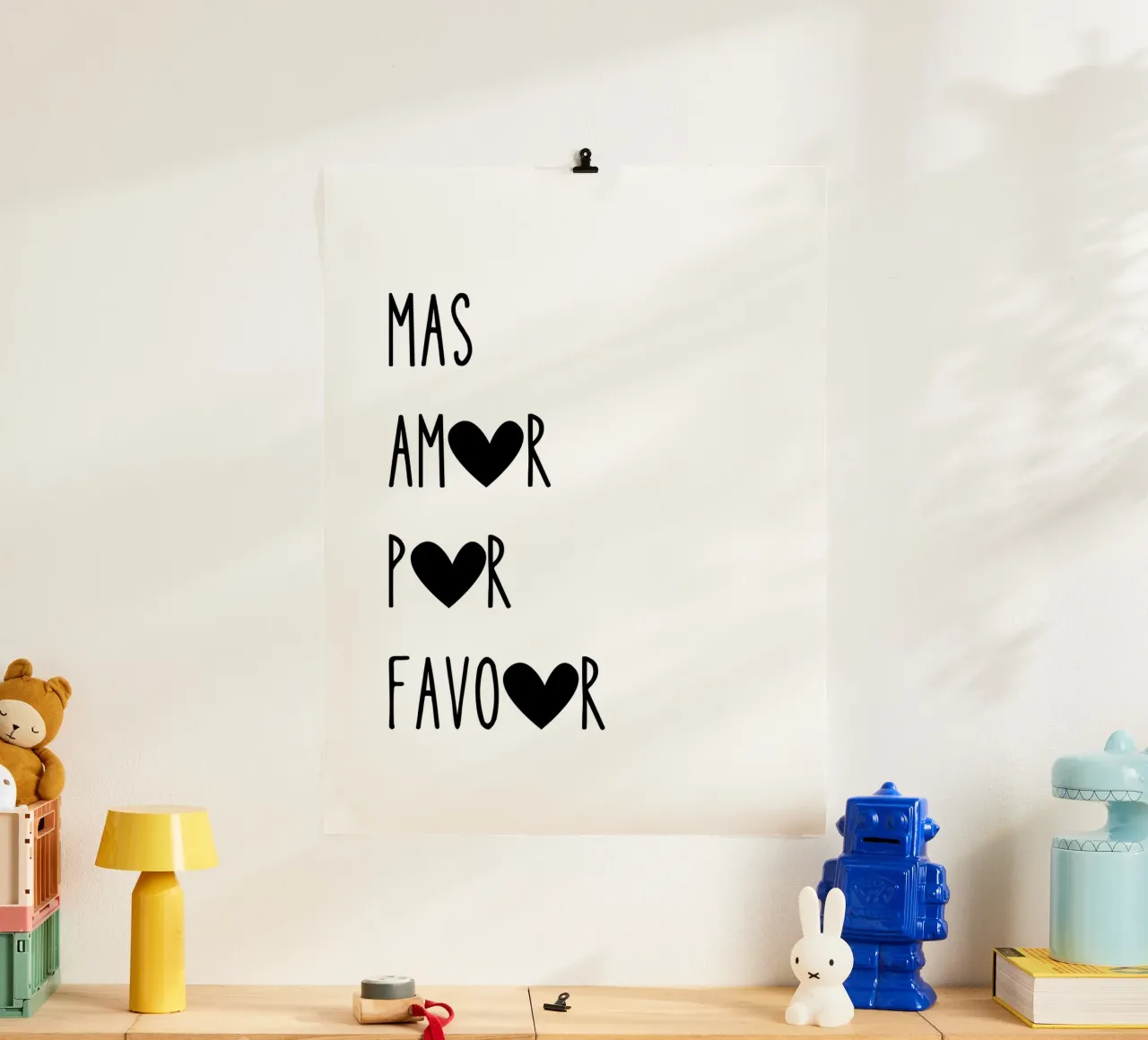 Mas Amor Por Favor, Mehr Liebe bitte, Zitat Hahnemühle von Peaches Art Prints