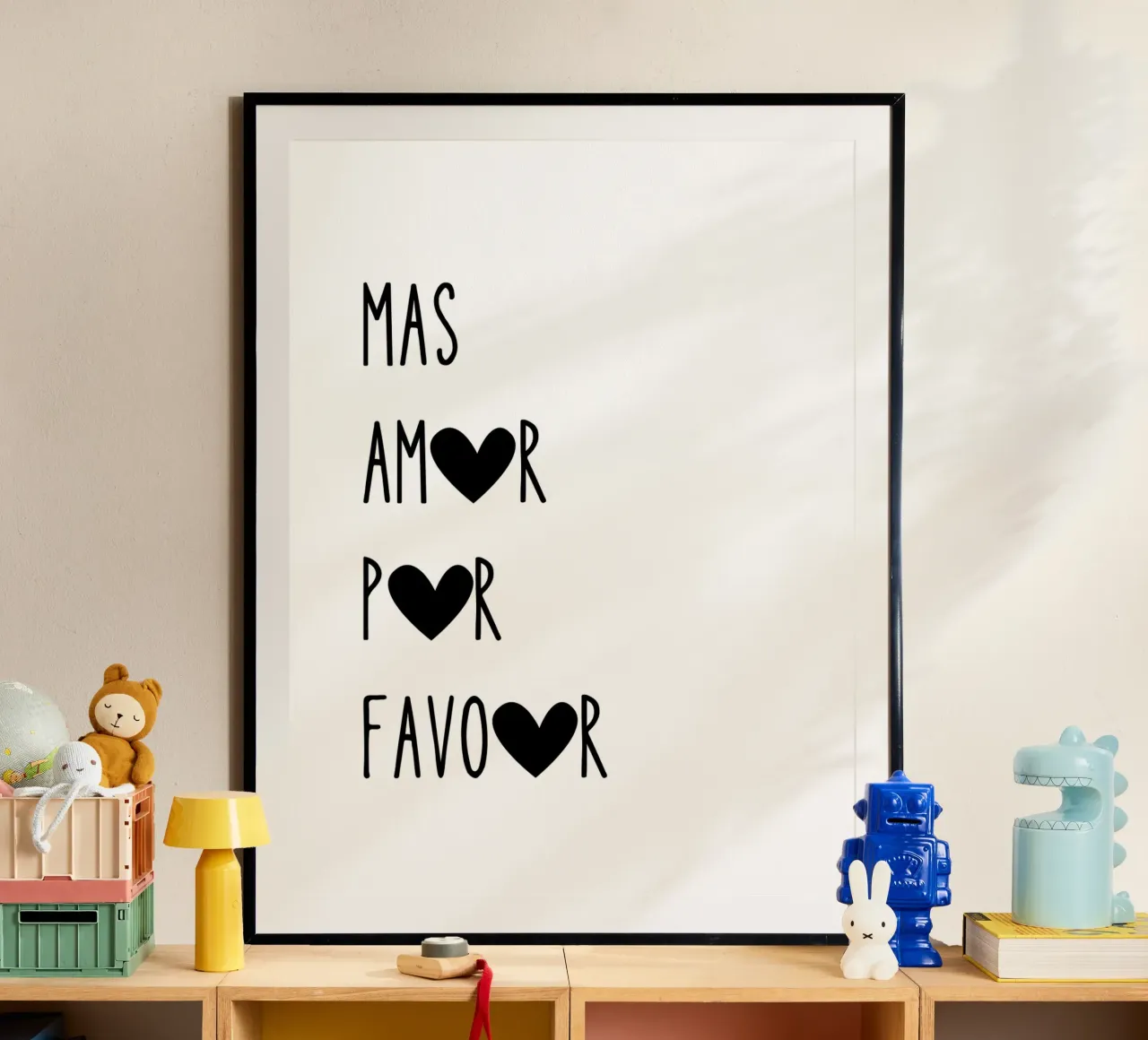 Mas Amor Por Favor, Mehr Liebe bitte, Zitat Hahnemühle von Peaches Art Prints