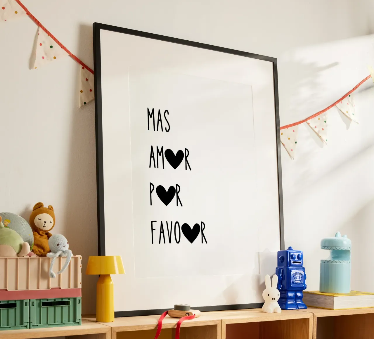 Mas Amor Por Favor, Mehr Liebe bitte, Zitat Hahnemühle von Peaches Art Prints