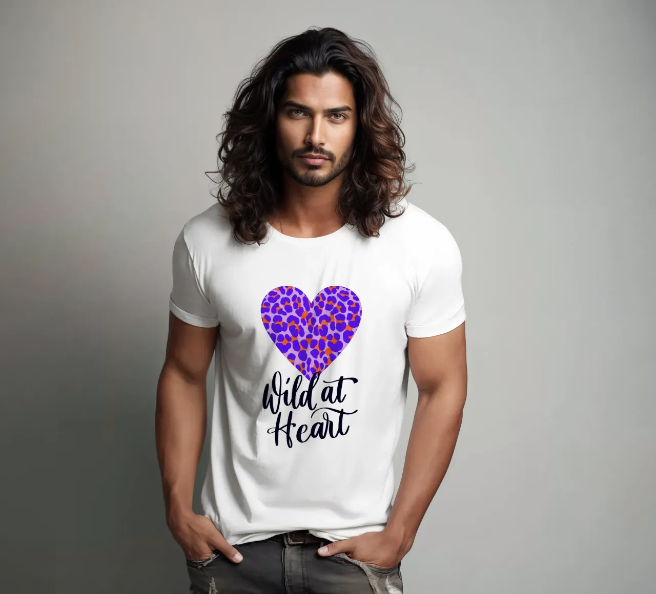 Wild at Heart. Brush calligraphy with leo print pattern t-shirt by CalliLetters