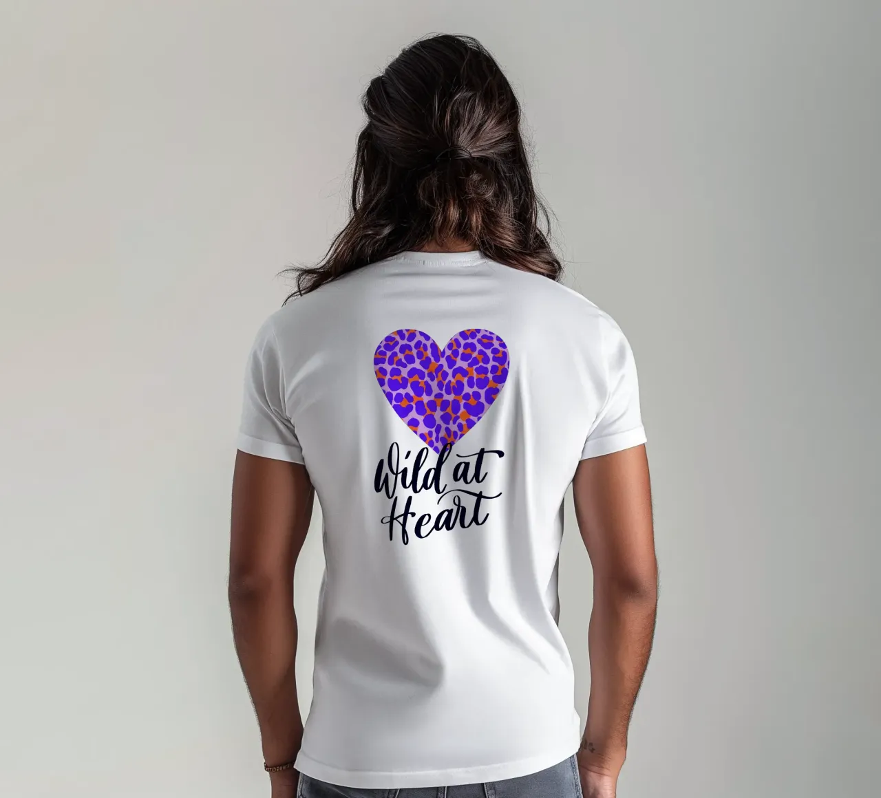 Wild at Heart. Brush calligraphy with leo print pattern t-shirt by CalliLetters