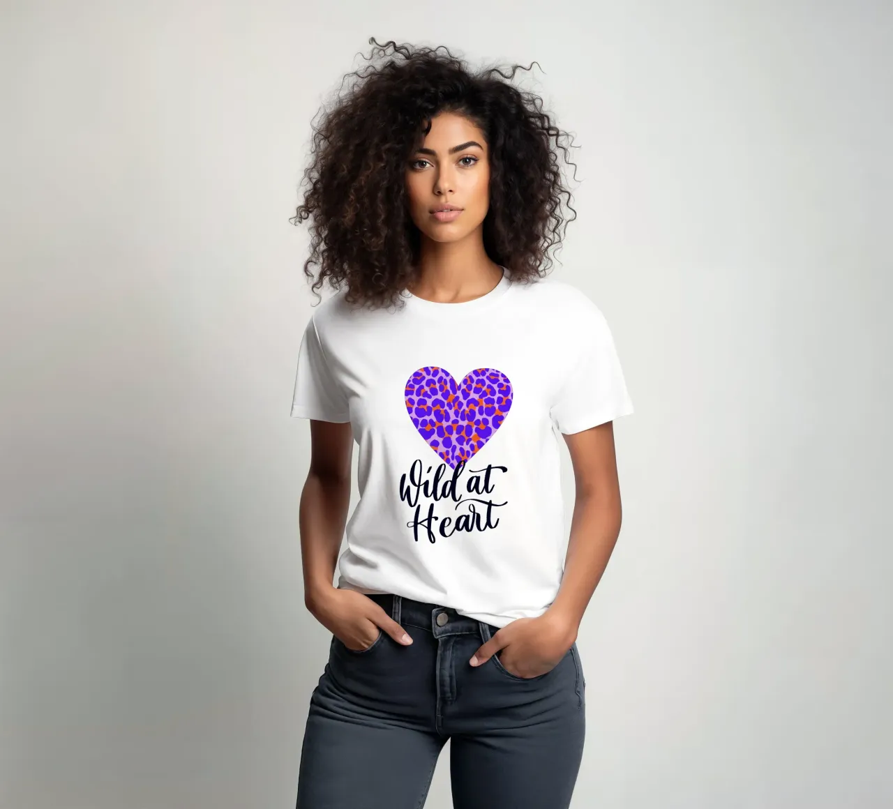 Wild at Heart. Brush calligraphy with leo print pattern t-shirt by CalliLetters