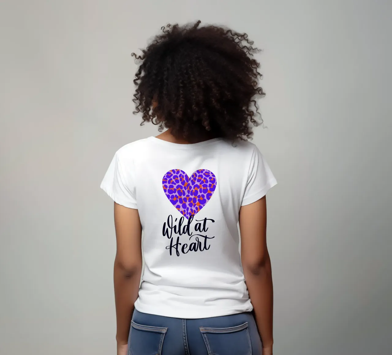 Wild at Heart. Brush calligraphy with leo print pattern t-shirt by CalliLetters