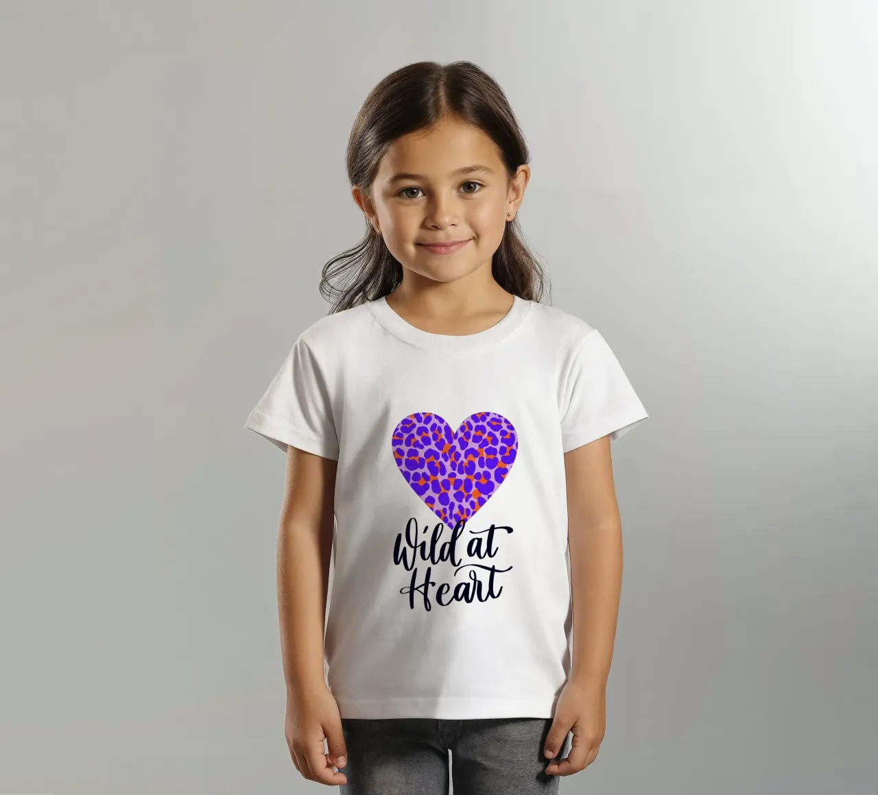 Wild at Heart. Brush calligraphy with leo print pattern kids t-shirt by CalliLetters
