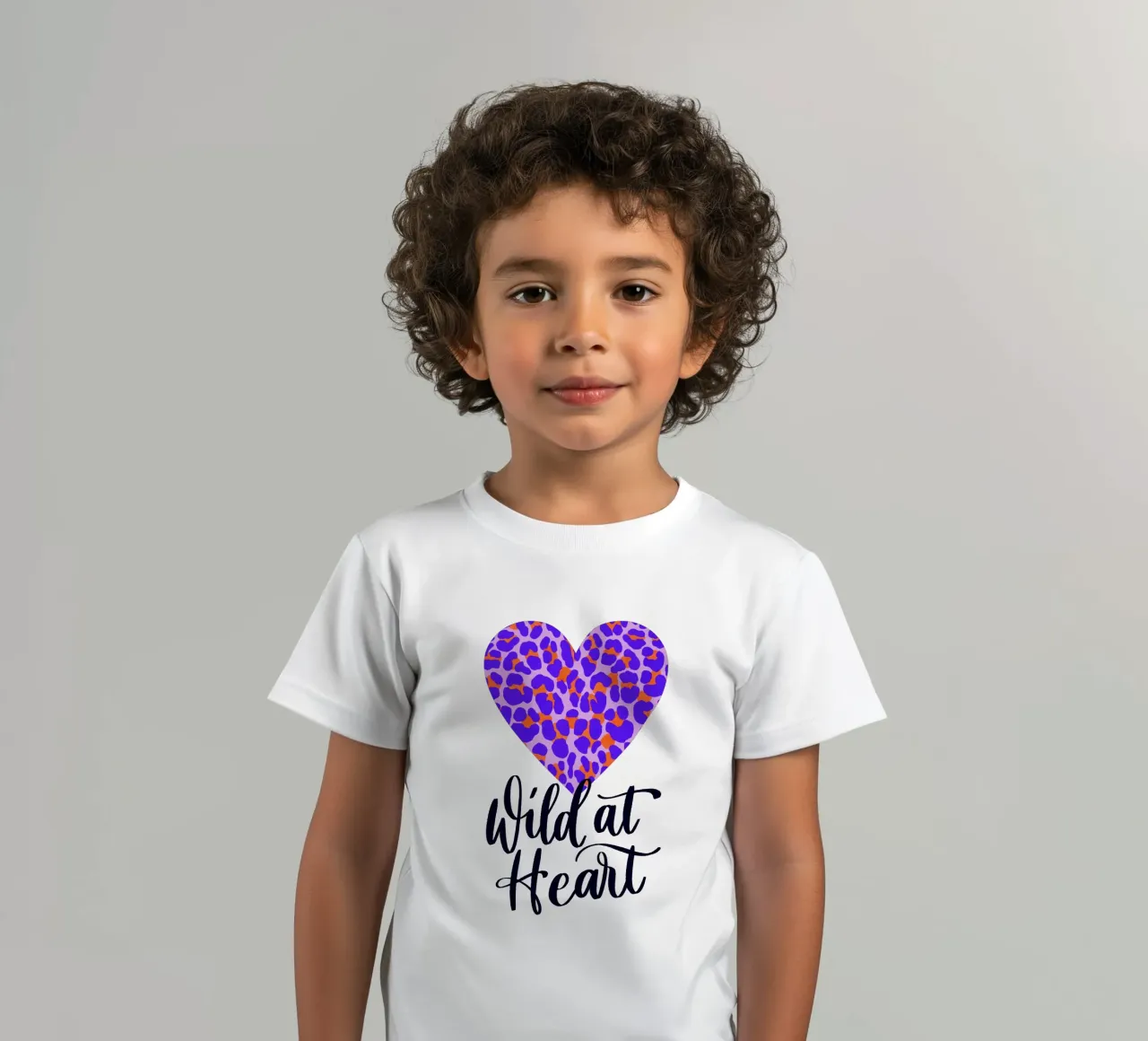 Wild at Heart. Brush calligraphy with leo print pattern kids t-shirt by CalliLetters