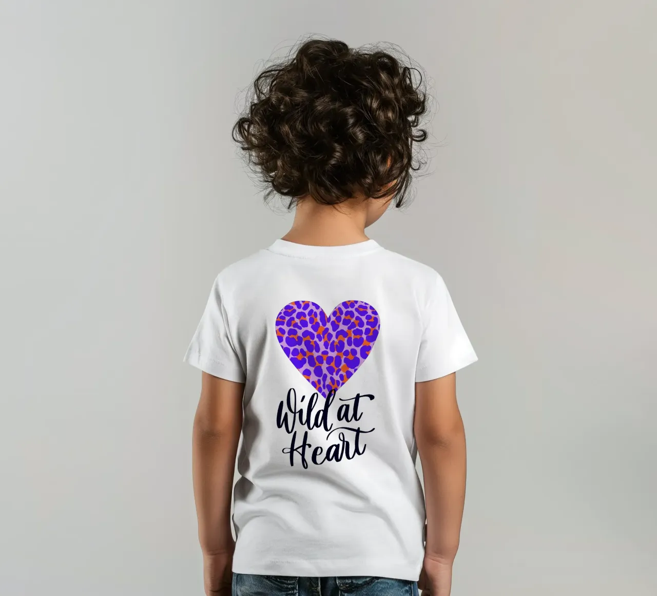 Wild at Heart. Brush calligraphy with leo print pattern kids t-shirt by CalliLetters