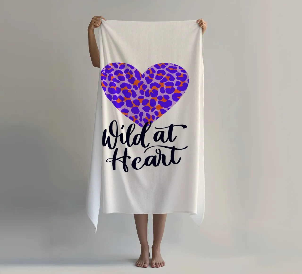 Wild at Heart. Brush calligraphy with leo print pattern beach towel by CalliLetters