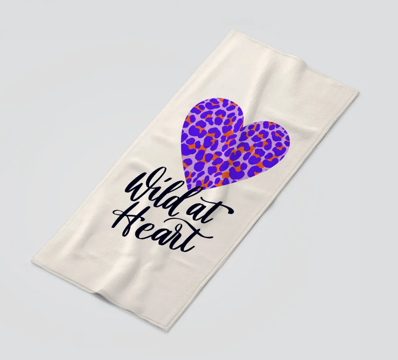 Wild at Heart. Brush calligraphy with leo print pattern beach towel by CalliLetters