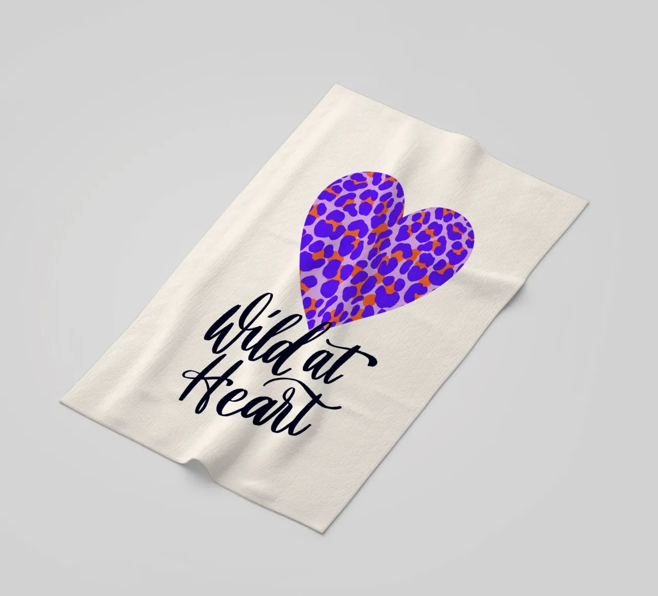 Wild at Heart. Brush calligraphy with leo print pattern beach towel by CalliLetters