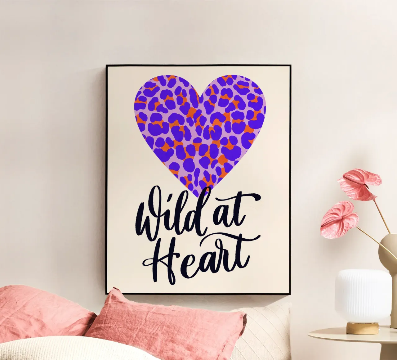 Wild at Heart. Brush calligraphy with leo print pattern acrylic glass by CalliLetters