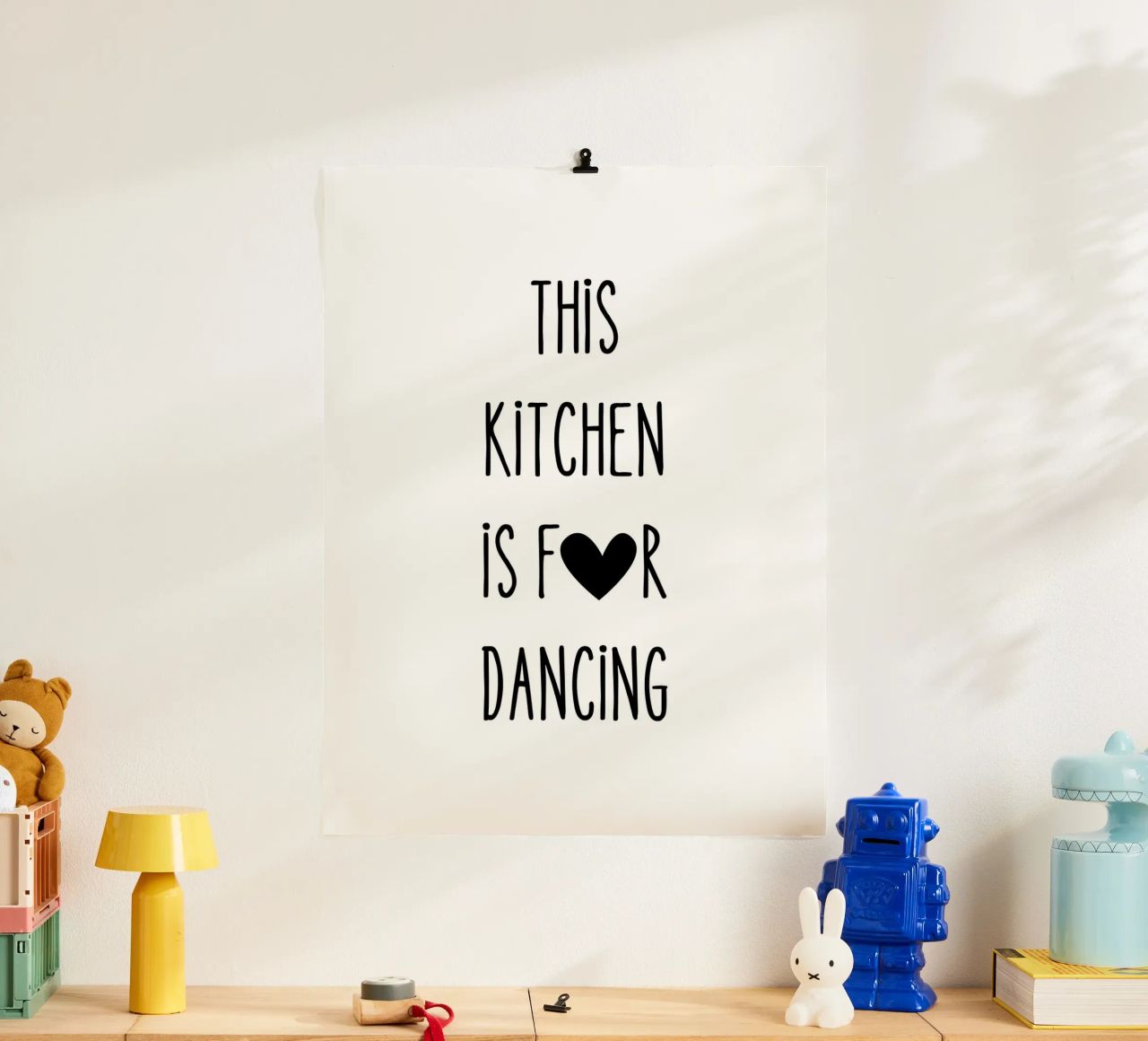 This Kitchen is For Dancing - Küchenkunst Weiß Schwarz Poster von Peaches Art Prints