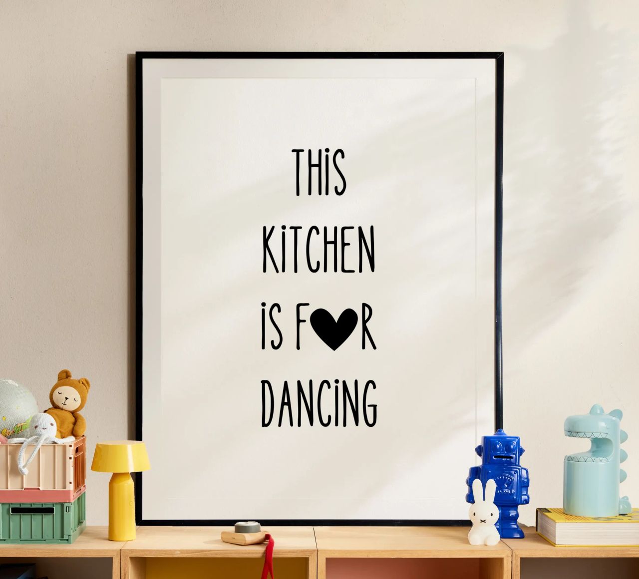 This Kitchen is For Dancing - Küchenkunst Weiß Schwarz Poster von Peaches Art Prints