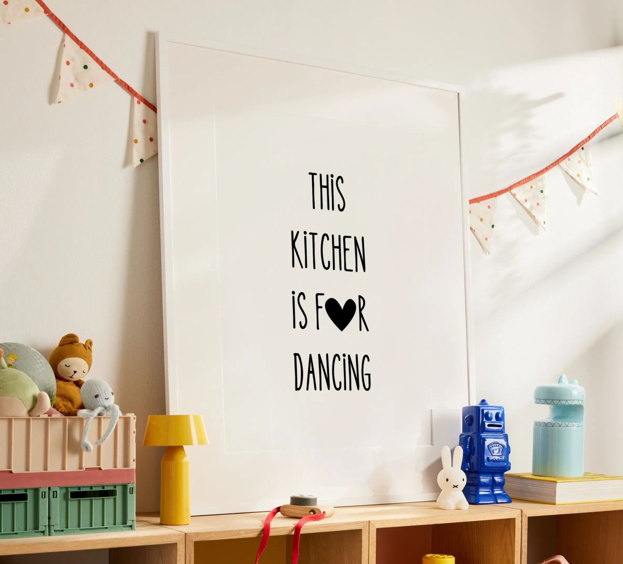 This Kitchen is For Dancing - Küchenkunst Weiß Schwarz Poster von Peaches Art Prints