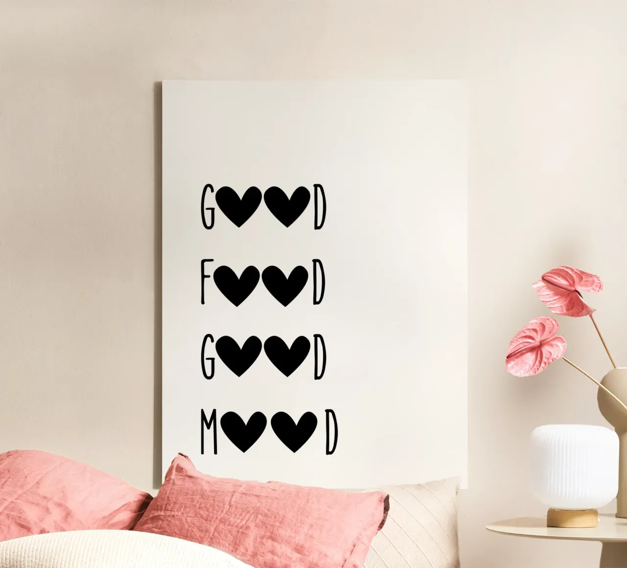 Buon cibo, buon umore - Citazione con cuori tela con Cornice a cassetta da Peaches Art Prints