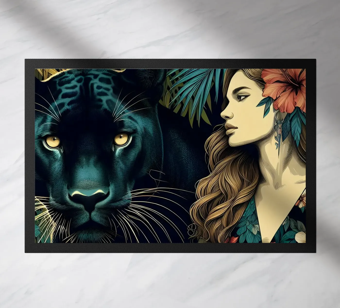 PANTER EN BOHO VROUW deurmat van ARTOMATIC