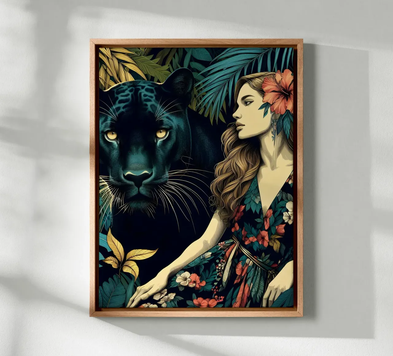 PANTERA E DONNA BOHO tela con Cornice a cassetta da ARTOMATIC
