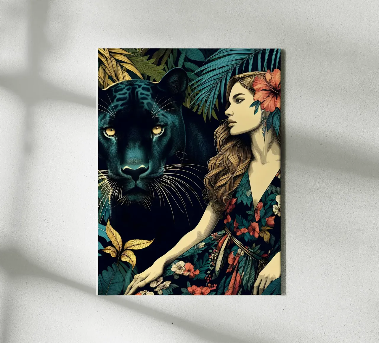 PANTERA E DONNA BOHO tela con Cornice a cassetta da ARTOMATIC
