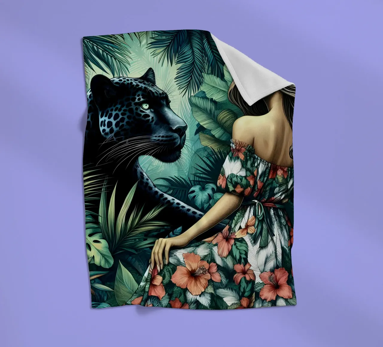 PANTHER UND BLUMENMÄDCHEN Fleecedecke von ARTOMATIC