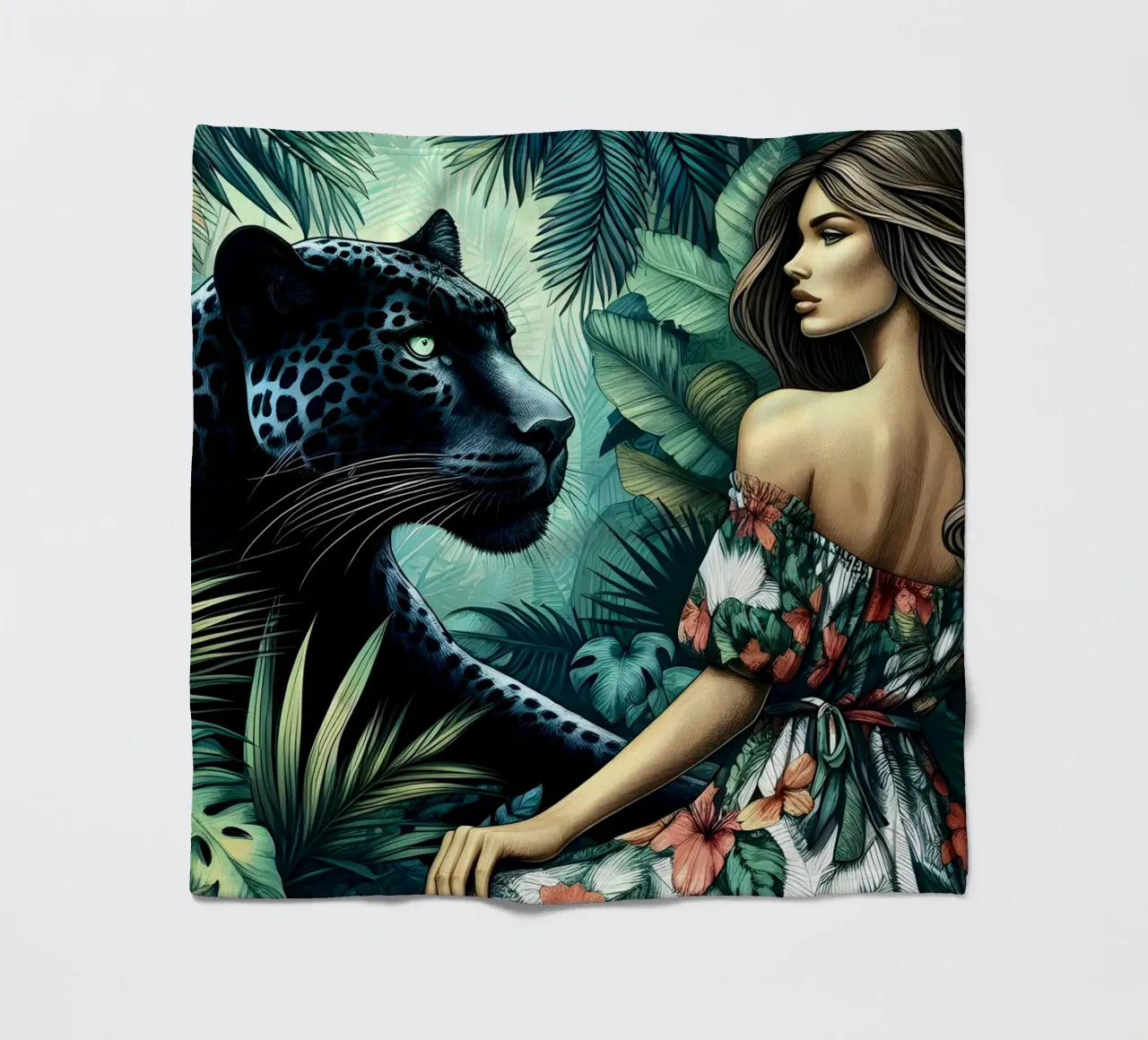 PANTHER UND BLUMENMÄDCHEN Fleecedecke von ARTOMATIC