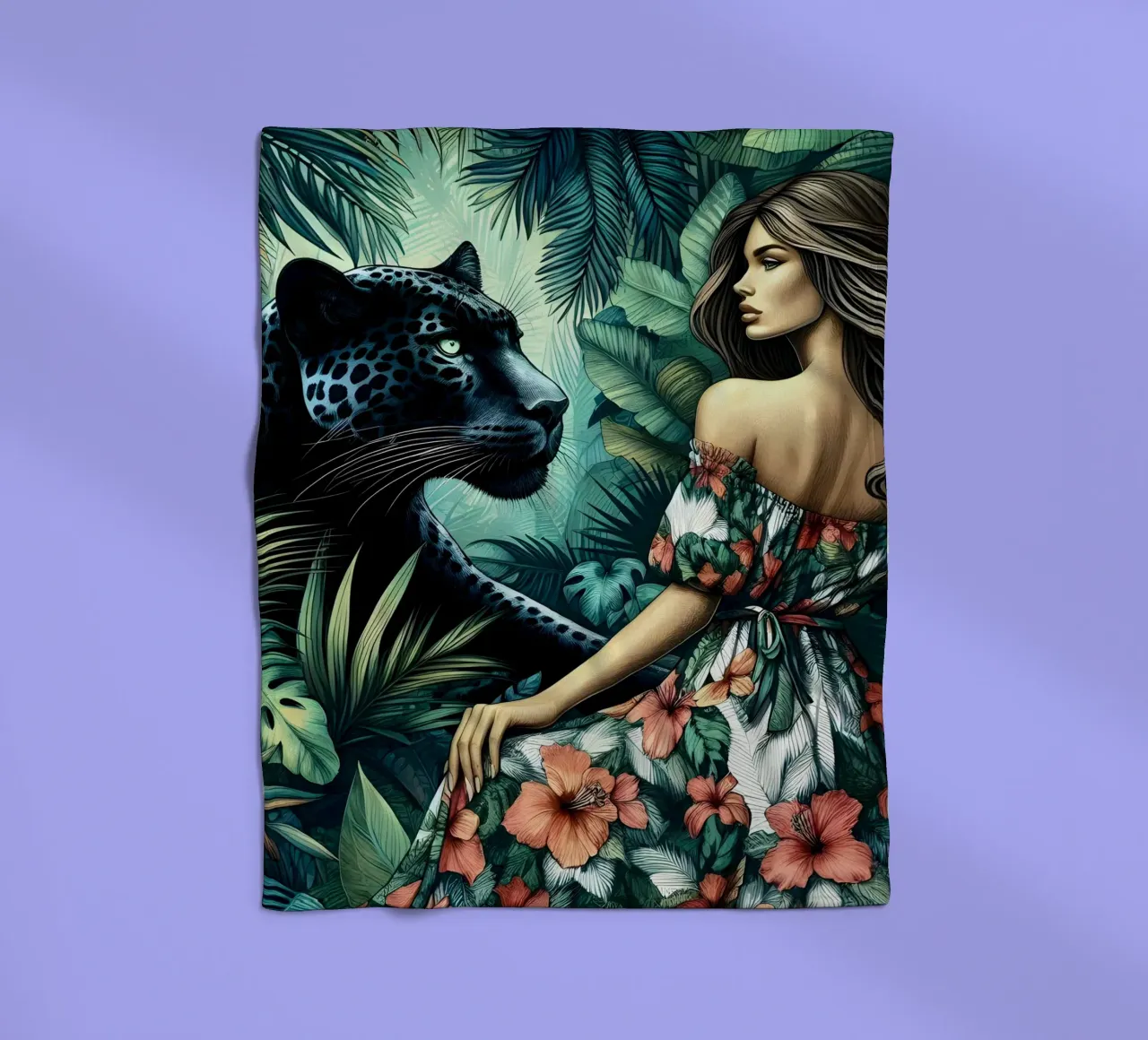 PANTHER UND BLUMENMÄDCHEN Fleecedecke von ARTOMATIC