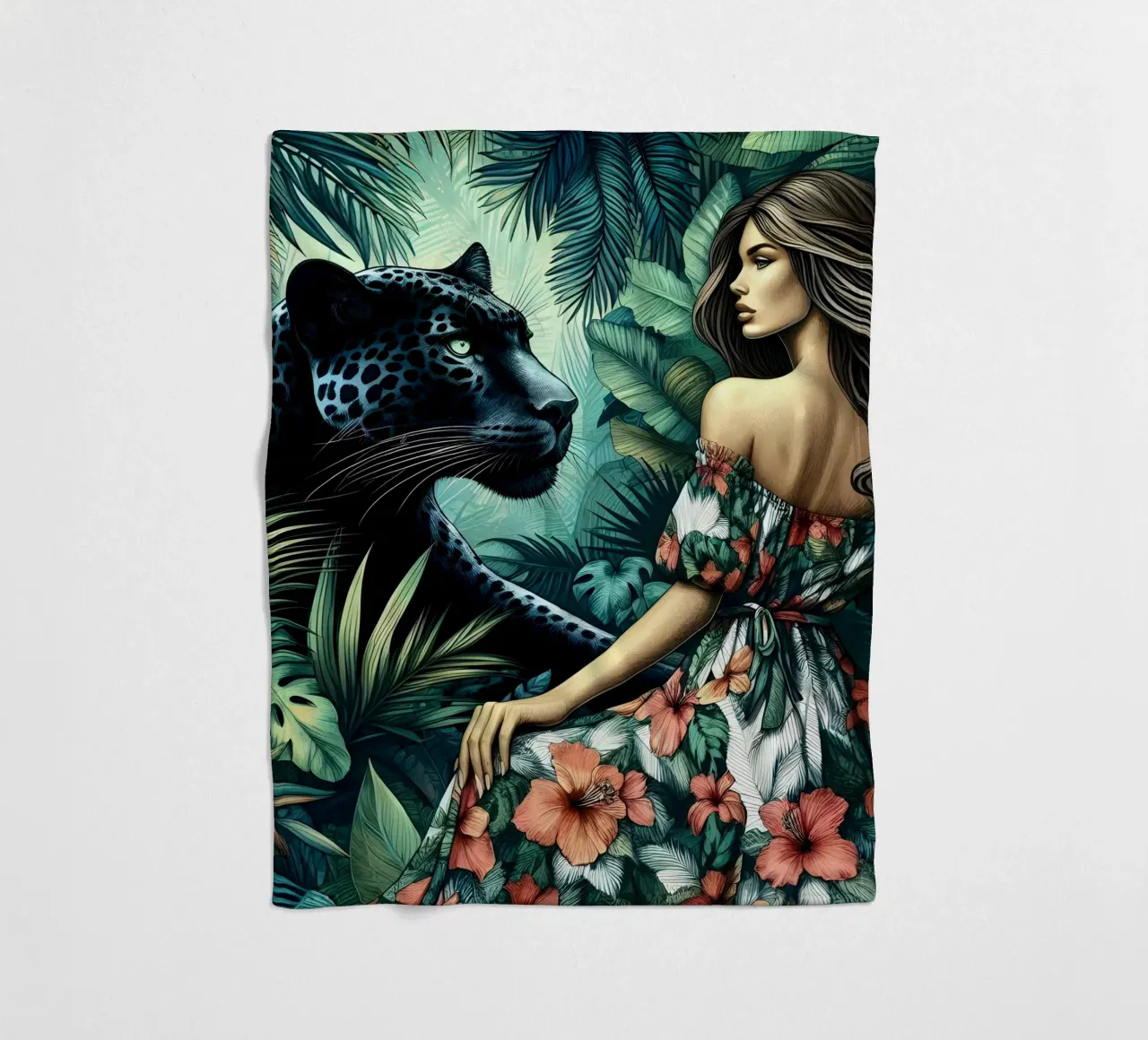 PANTHER UND BLUMENMÄDCHEN Fleecedecke von ARTOMATIC