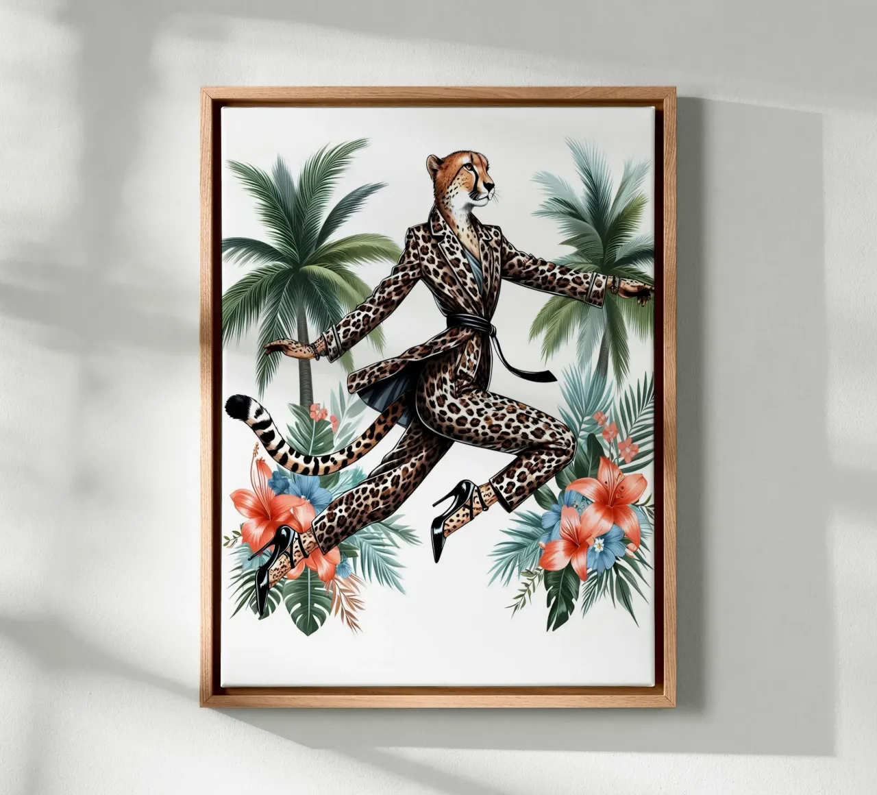 ILLUSTRAZIONE DI MODA GHEPARDO tela con Cornice a cassetta da ARTOMATIC
