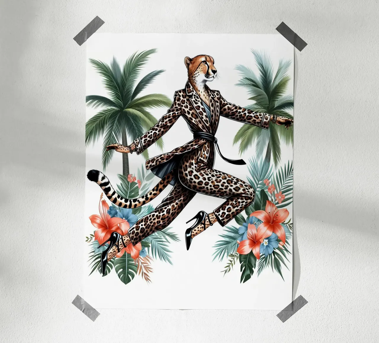 ILLUSTRAZIONE DI MODA GHEPARDO poster con telaio in plastica da ARTOMATIC