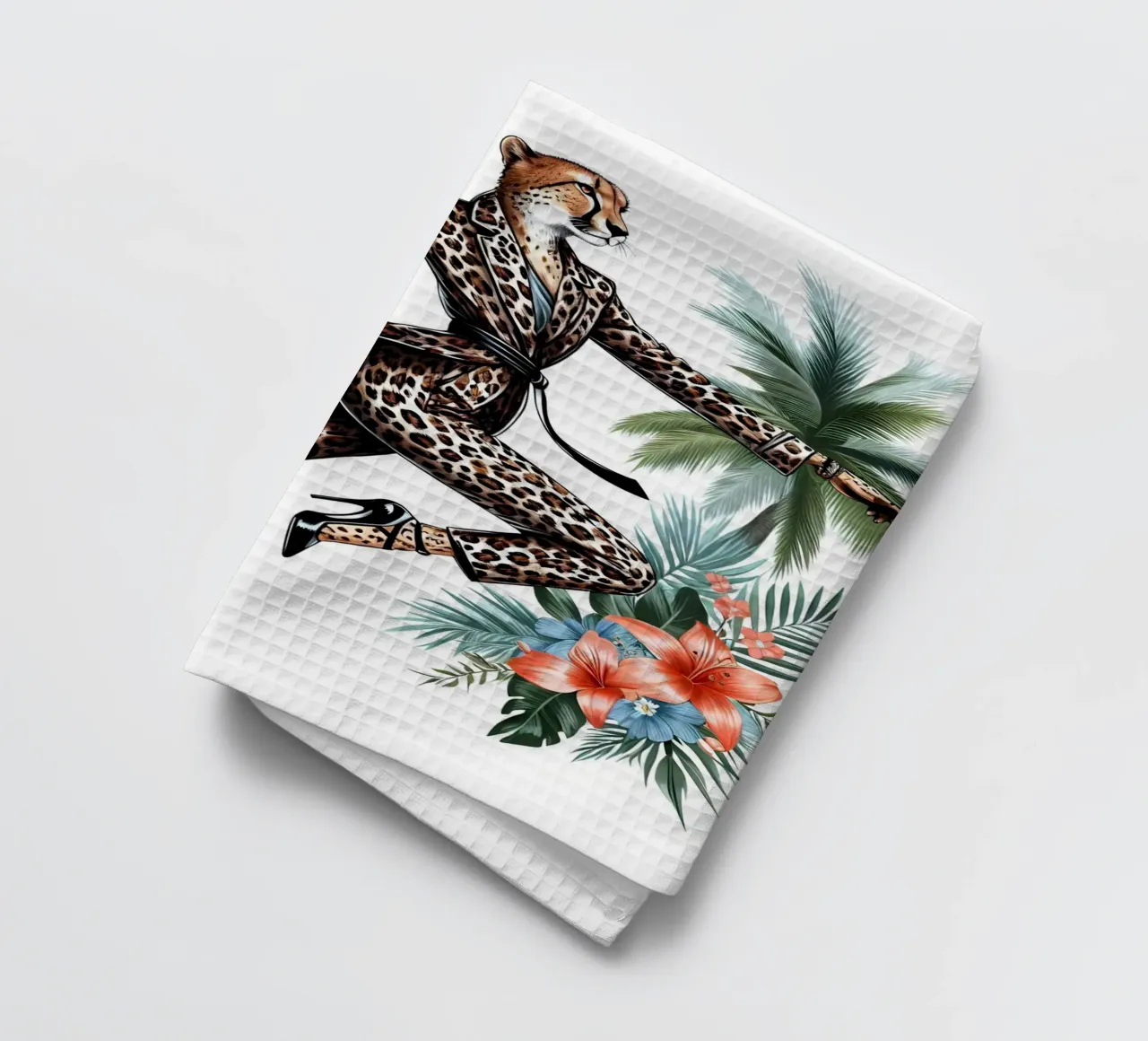 ILLUSTRAZIONE DI MODA GHEPARDO canovaccio da cucina da ARTOMATIC