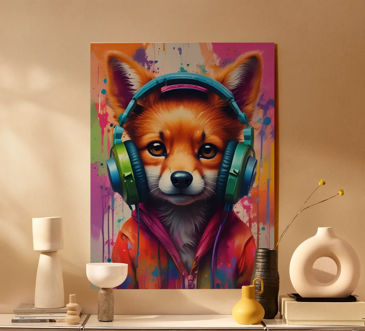 Bebé zorro con auriculares metacrilato de MakArena