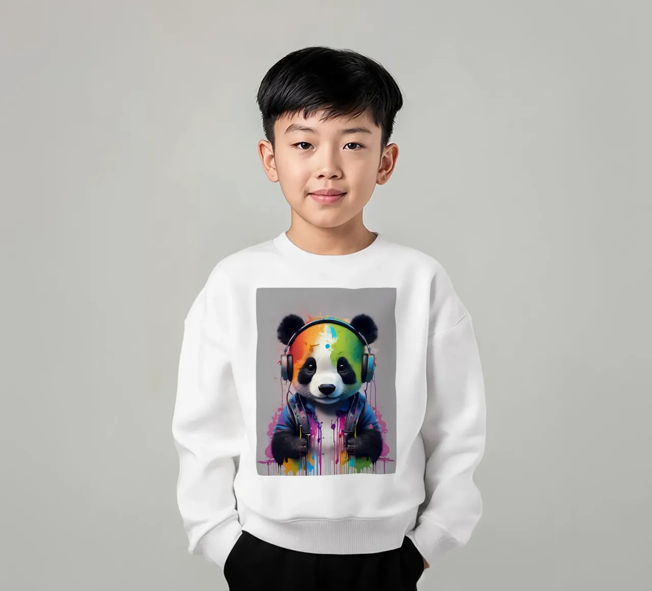 Baby panda in headphones kids sweatshirt by MakArena