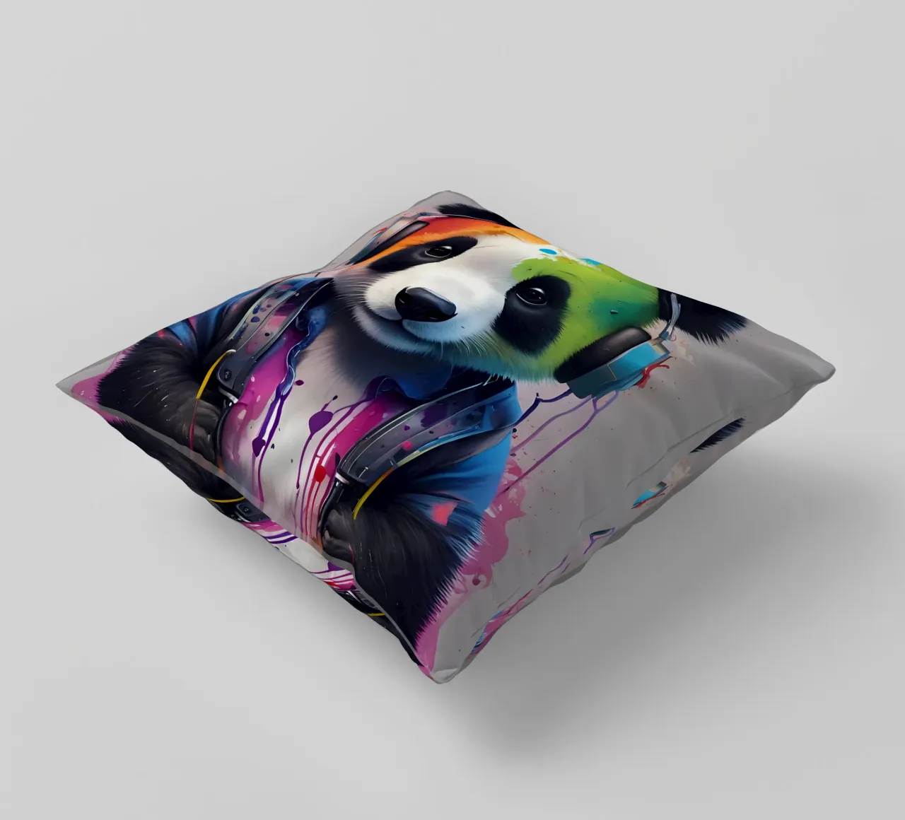 Baby panda in headphones decorative cushion by MakArena