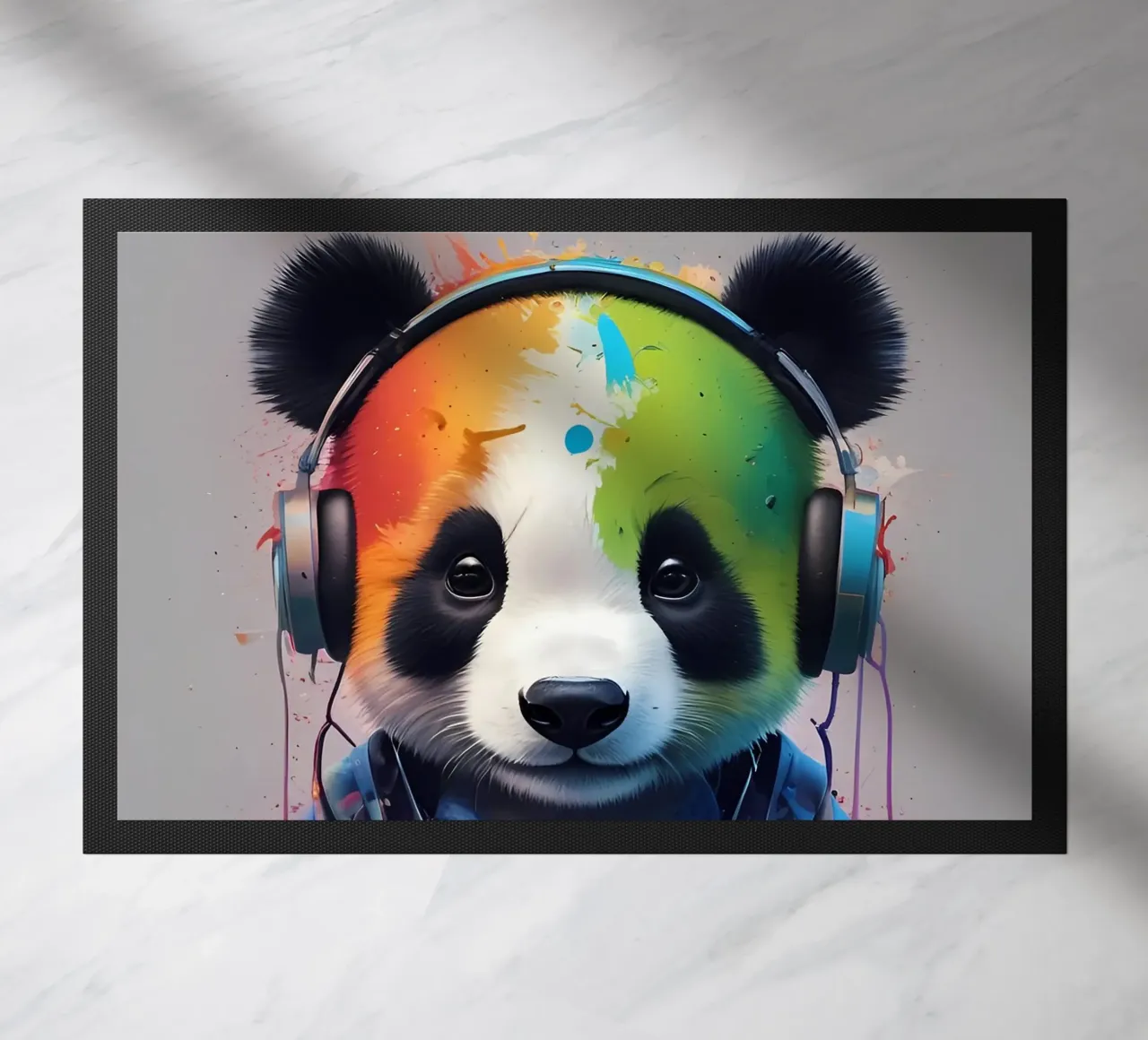 Baby panda in headphones doormat by MakArena