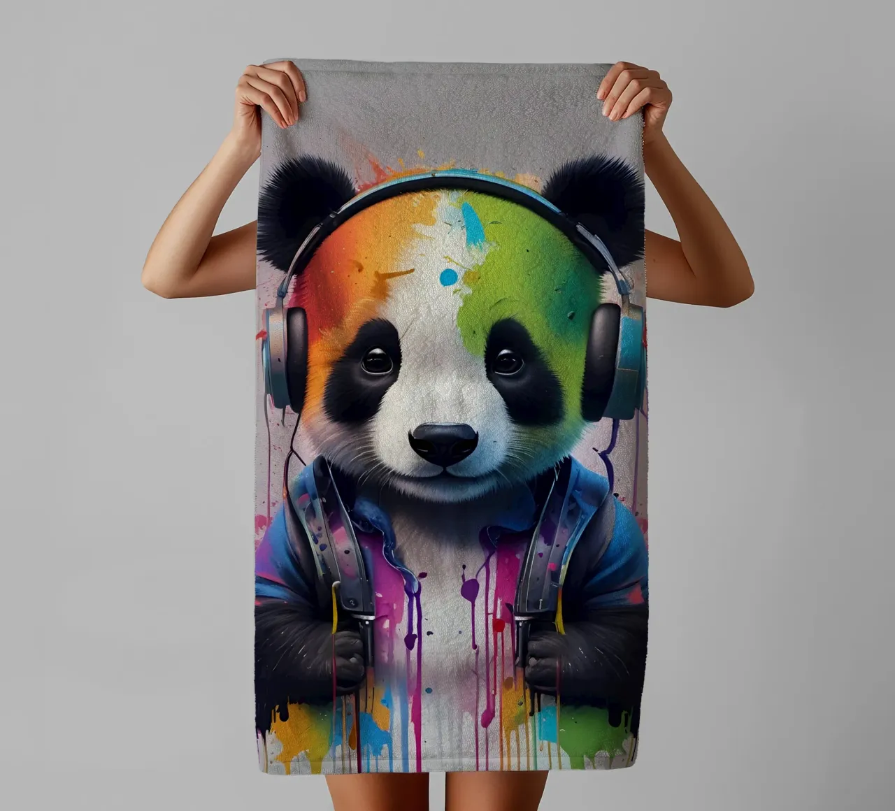 Bébé panda dans un casque d'écoute serviette de bain de MakArena
