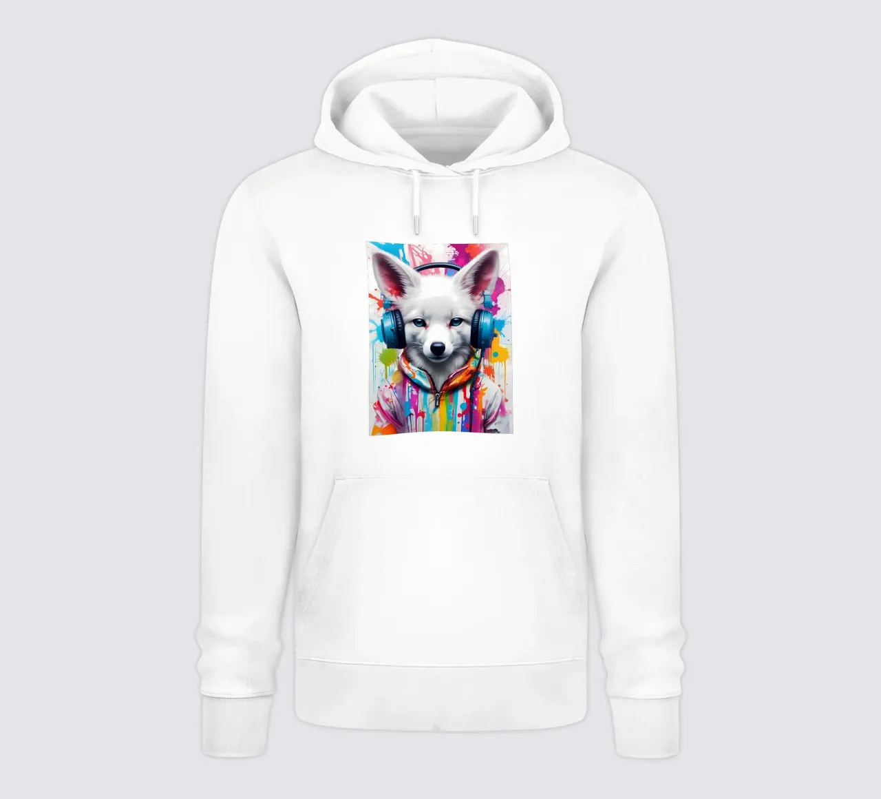 Bebé zorro blanco con auriculares sudadera con capucha de MakArena