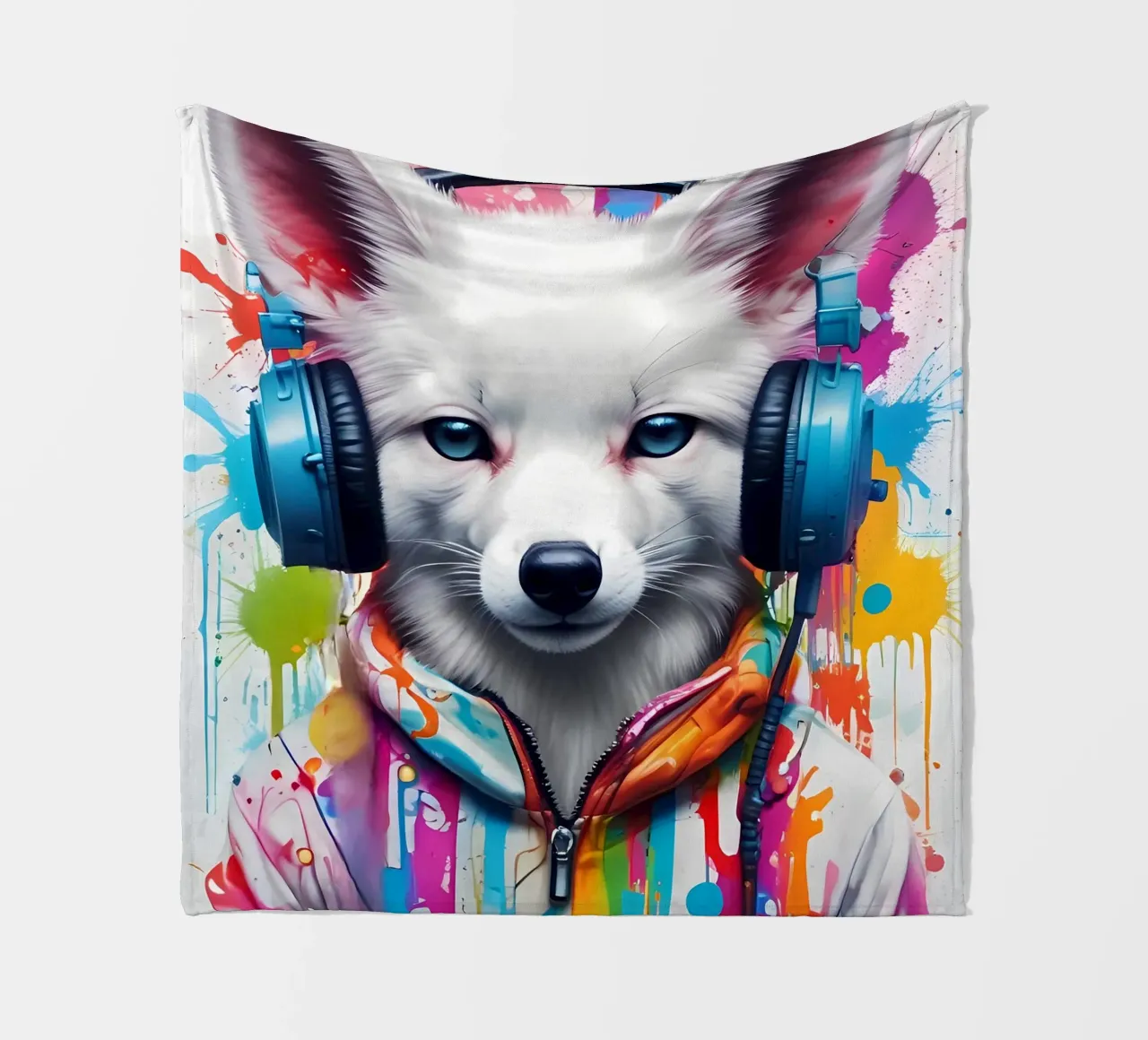 Bébé fox blanc dans un casque d'écoute plaid polaire de MakArena