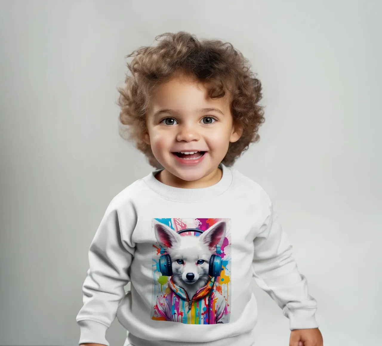 Bebé zorro blanco con auriculares sudadera de bebé de MakArena