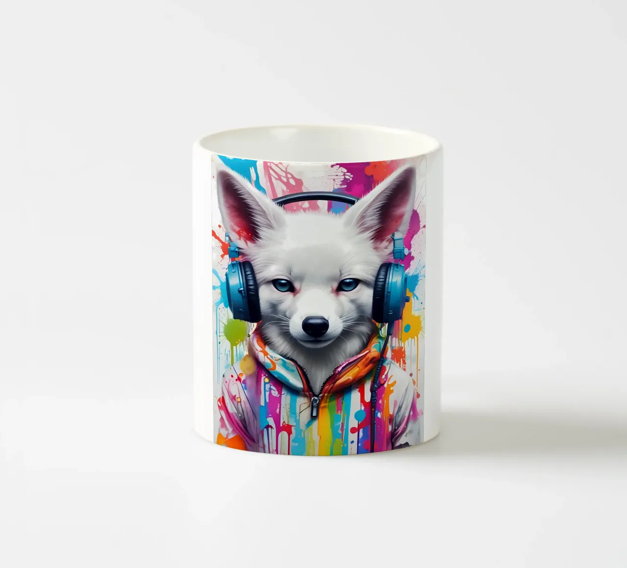 Bébé fox blanc dans un casque d'écoute mug en céramique de MakArena